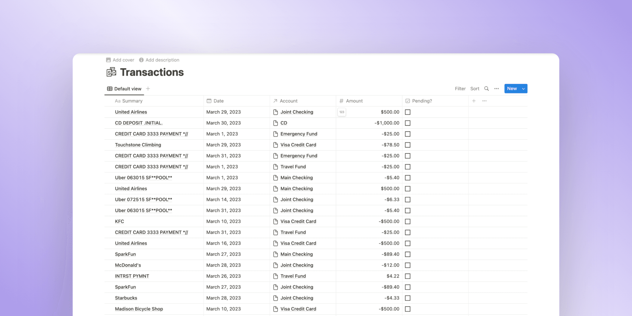 Transactions in Notion